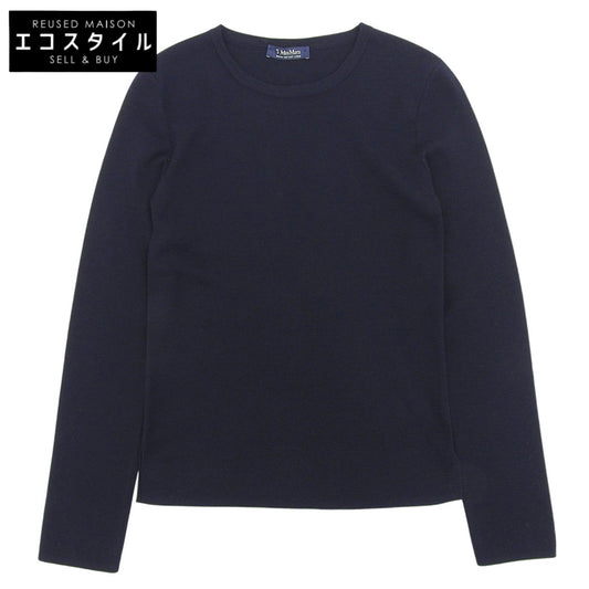 Excellent condition, high-gauge crew neck knit top for women, navy, L, 93661003. Top, L, women's.