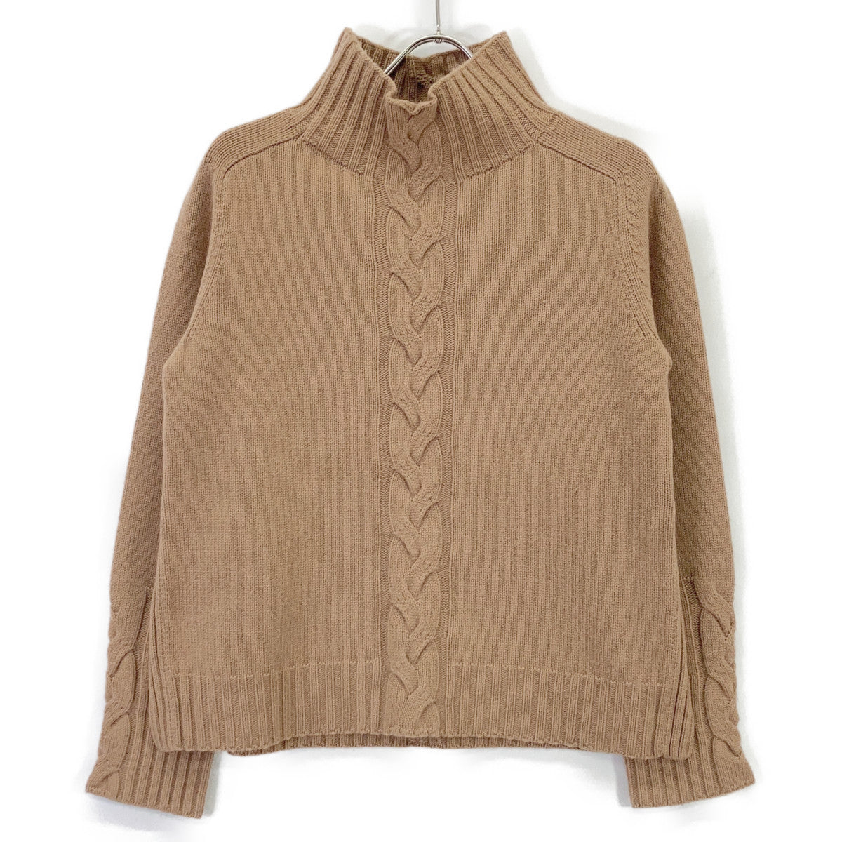 93660623 Wool-Cashmere Cable Knit High-Neck Slit Tunic Top M Ladies