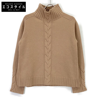 93660623 Wool-Cashmere Cable Knit High-Neck Slit Tunic Top M Ladies