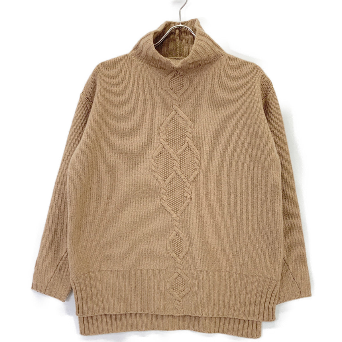 S MaxMara 93660730500 Wool x Cashmere Cable Knit High-Neck Slit Knit Top