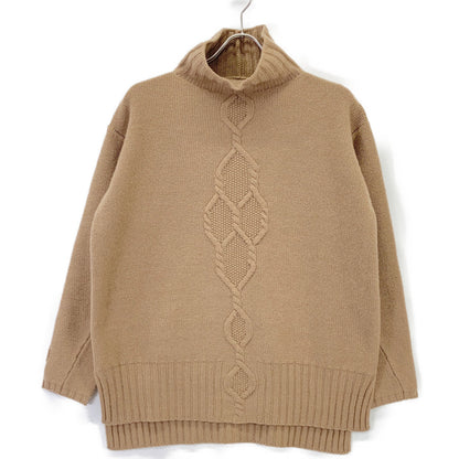 S MaxMara 93660730500 Wool x Cashmere Cable Knit High-Neck Slit Knit Top