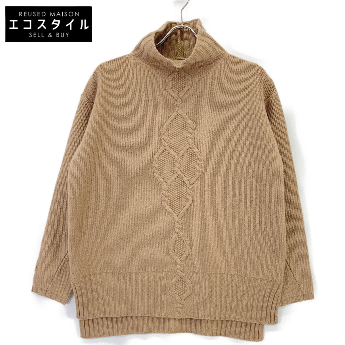 S MaxMara 93660730500 Wool x Cashmere Cable Knit High-Neck Slit Knit Top