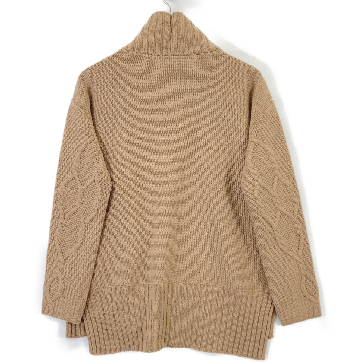 S MaxMara 93660730500 Wool x Cashmere Cable Knit High-Neck Slit Knit Top
