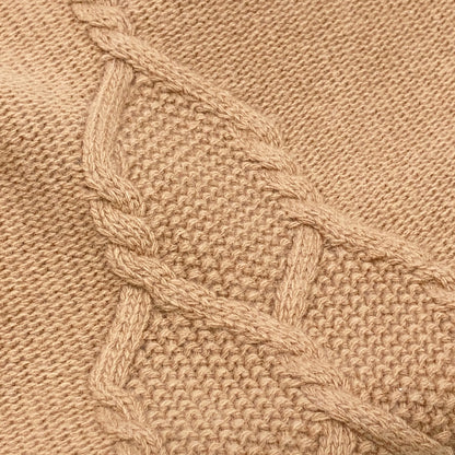 S MaxMara 93660730500 Wool x Cashmere Cable Knit High-Neck Slit Knit Top