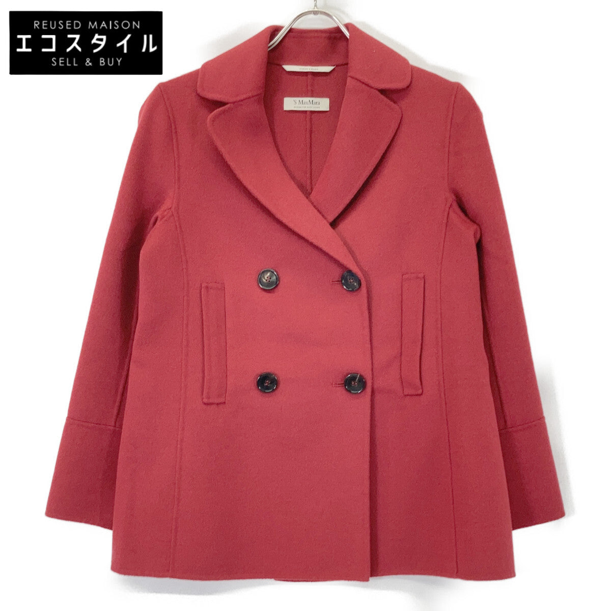 S MaxMara 904102016 Cucito a Mano Double-Breasted Short Coat Red Jacket