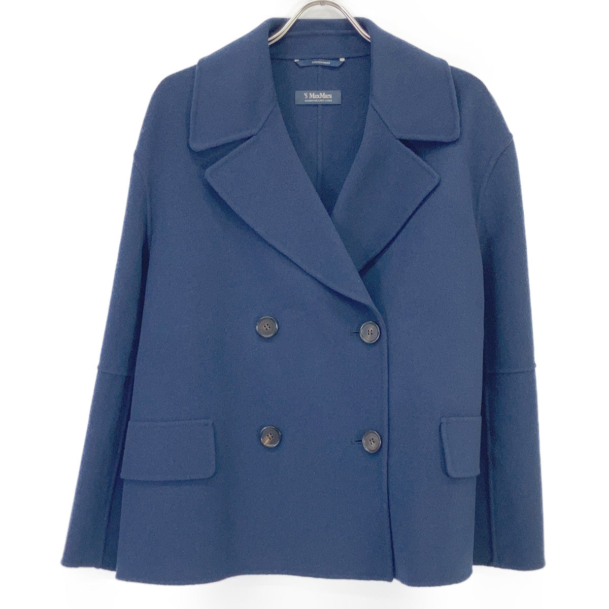 S MaxMara S Max Mara 24190410316 Cucito a Mano Double-Breasted Short Coat Navy Coat