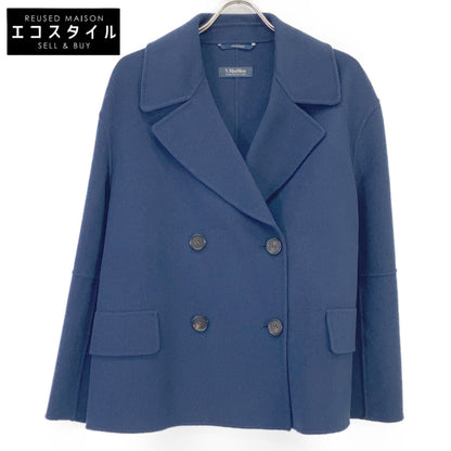 S MaxMara S Max Mara 24190410316 Cucito a Mano Double-Breasted Short Coat Navy Coat