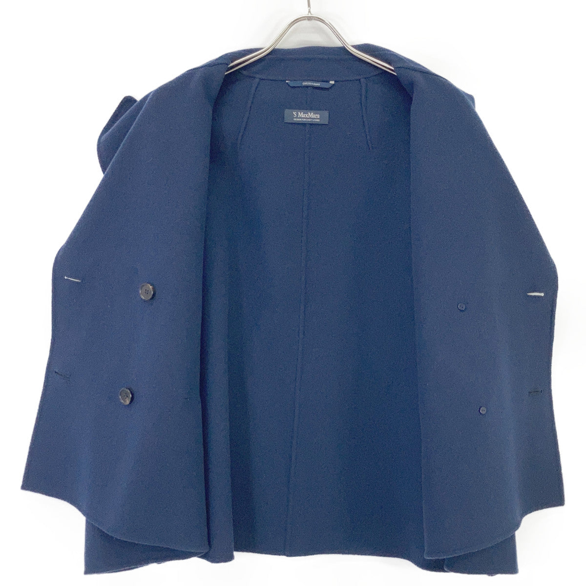 S MaxMara S Max Mara 24190410316 Cucito a Mano Double-Breasted Short Coat Navy Coat