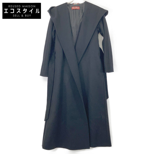 MAXMARA STUDIO 麦丝玛拉工作室 601637936 黑色 羊毛 腰带 连帽大衣 外套 34