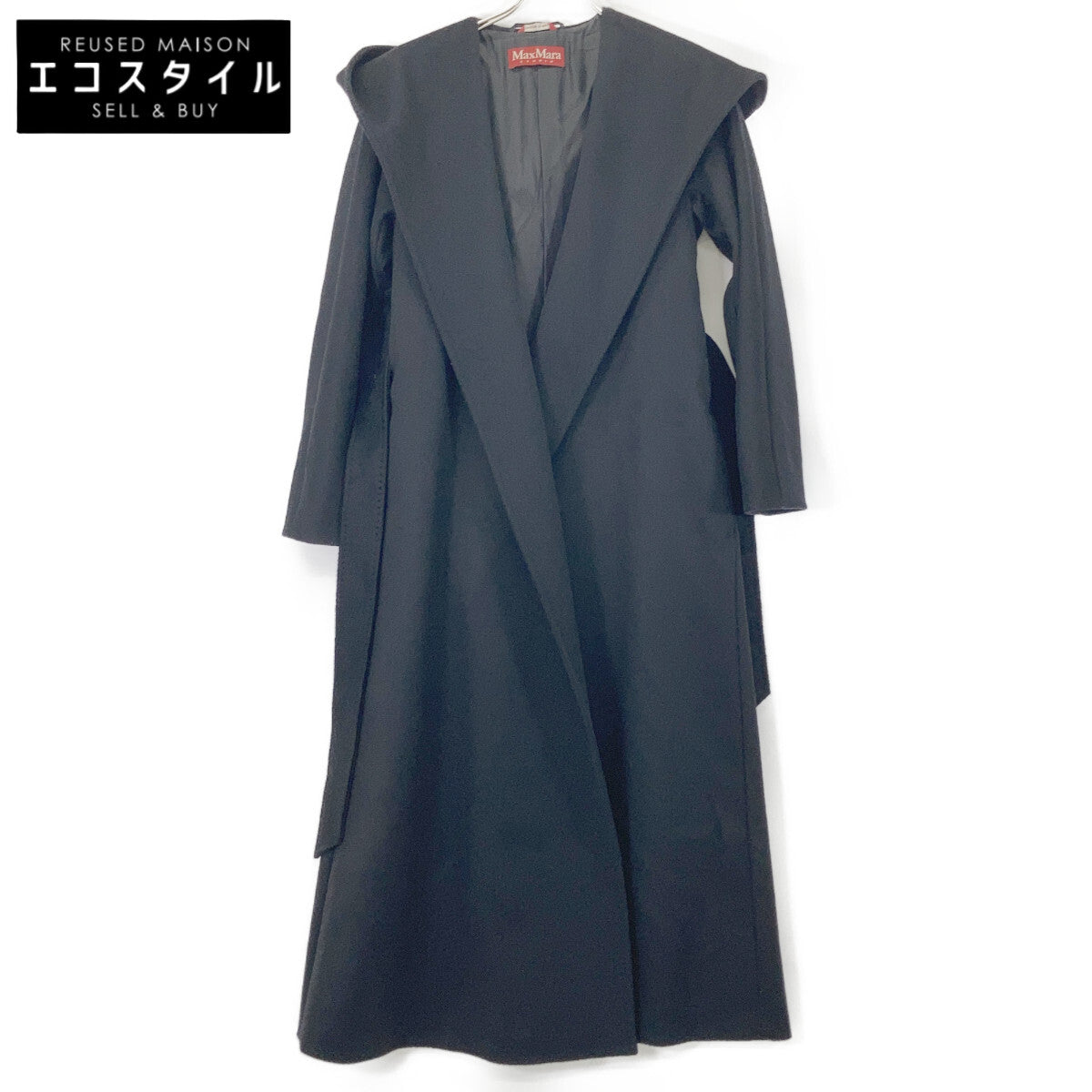 MAXMARA STUDIO Max Mara Studio 601637936 Black Wool Belted Hooded Coat Coat