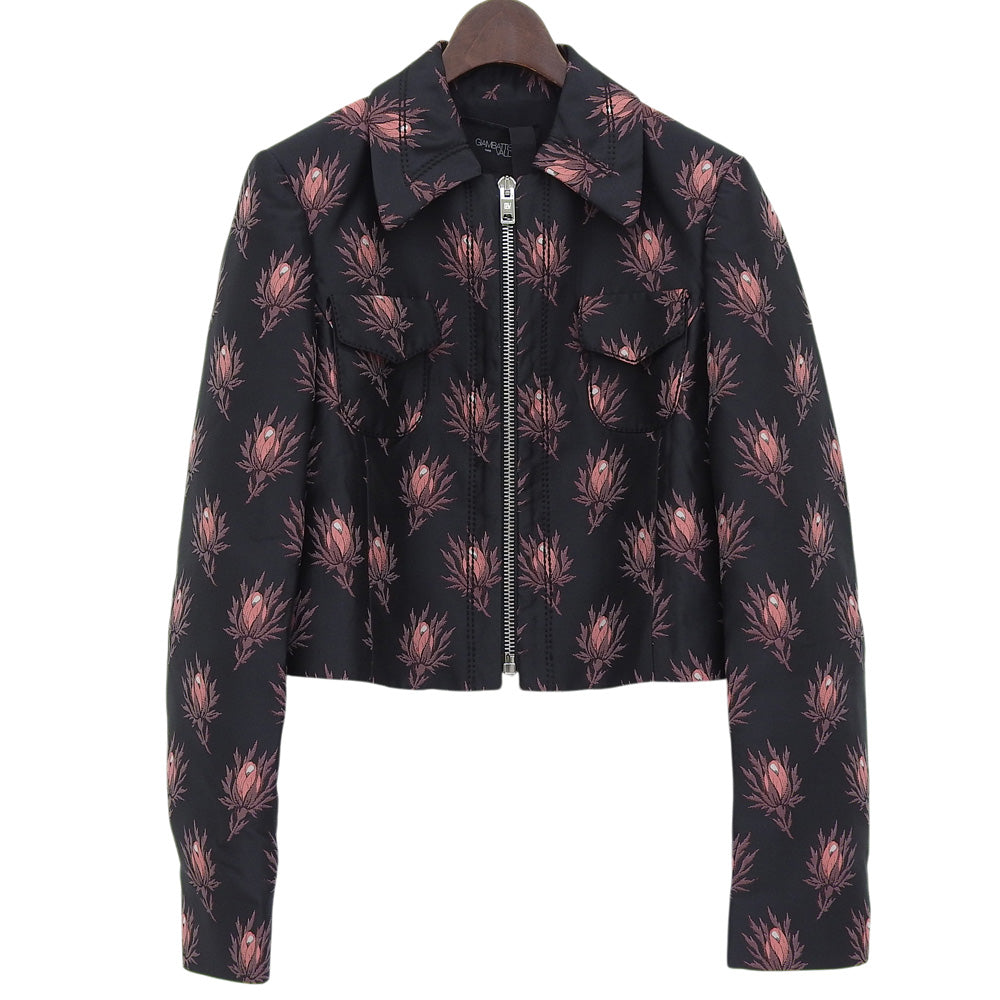GIAMBATTISTA VALLI ジャンバティスタヴァリ 新品同様 花柄 クロップド丈 ジャケット レディース ブラック×レッド 40 GVPE18249 ジャケット 40