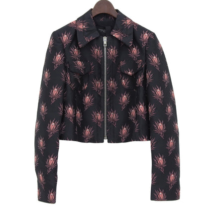 GIAMBATTISTA VALLI ジャンバティスタヴァリ 新品同様 花柄 クロップド丈 ジャケット レディース ブラック×レッド 40 GVPE18249 ジャケット 40