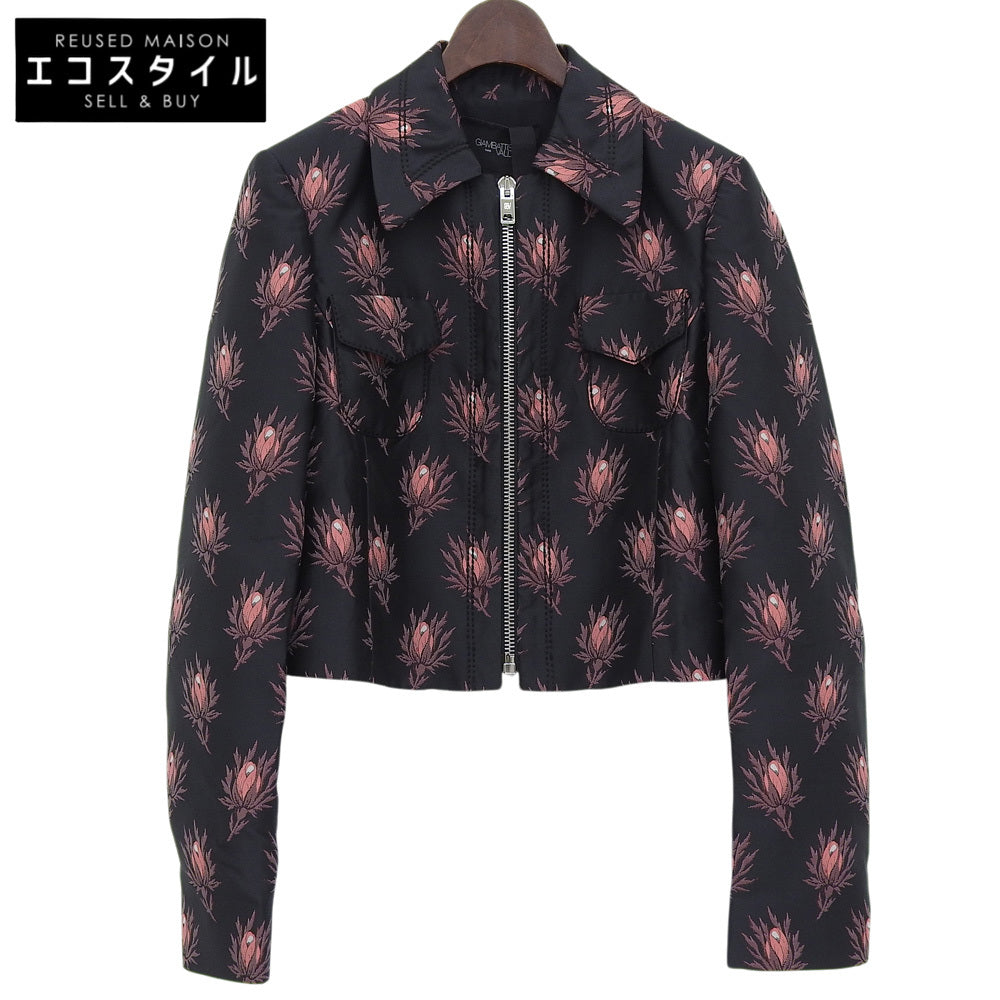 GIAMBATTISTA VALLI ジャンバティスタヴァリ 新品同様 花柄 クロップド丈 ジャケット レディース ブラック×レッド 40 GVPE18249 ジャケット 40