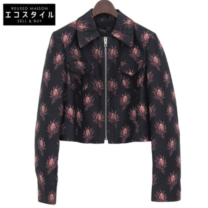 GIAMBATTISTA VALLI ジャンバティスタヴァリ 新品同様 花柄 クロップド丈 ジャケット レディース ブラック×レッド 40 GVPE18249 ジャケット 40