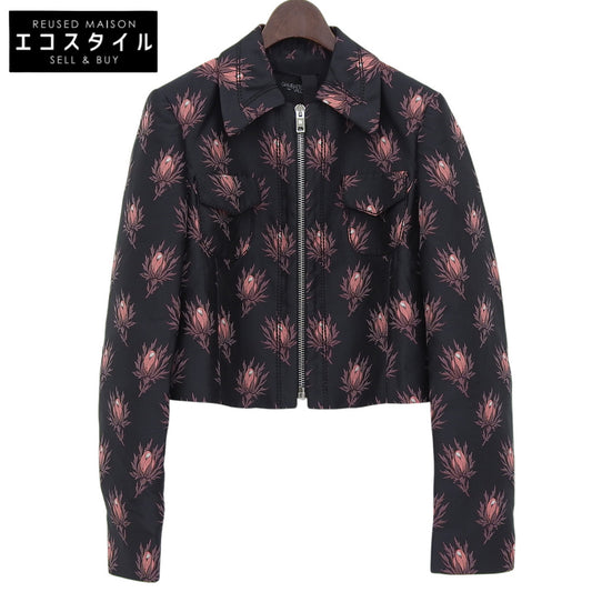 GIAMBATTISTA VALLI ジャンバティスタヴァリ 新品同様 花柄 クロップド丈 ジャケット レディース ブラック×レッド 40 GVPE18249 ジャケット 40