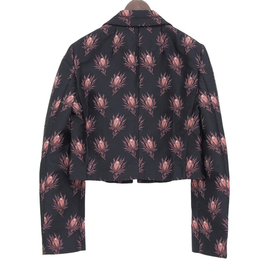 Giambattista Valli ジャンバティスタヴァリ 新品同様 花柄 クロップド丈 ジャケット レディース ブラック×レッド 40 GVPE18249 ジャケット 40