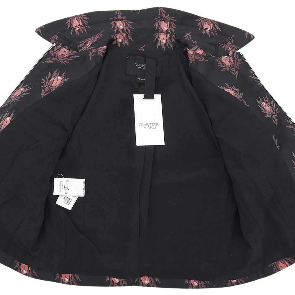 GIAMBATTISTA VALLI ジャンバティスタヴァリ 新品同様 花柄 クロップド丈 ジャケット レディース ブラック×レッド 40 GVPE18249 ジャケット 40