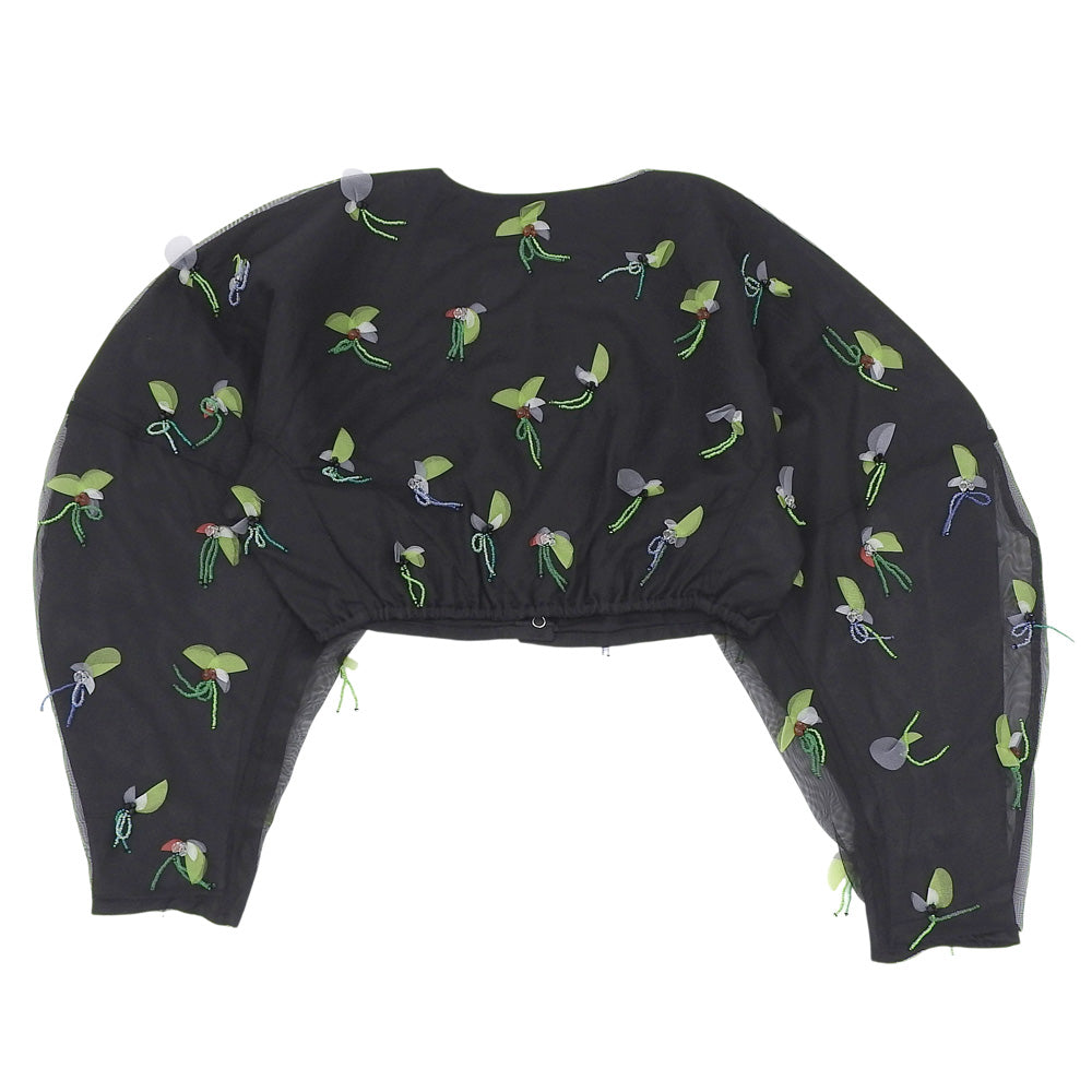 GANNI ガニー 新品同様 ボタニカルモチーフ クロップド シアージャケット レディース ブラック 32 F7572 ジャケット 32