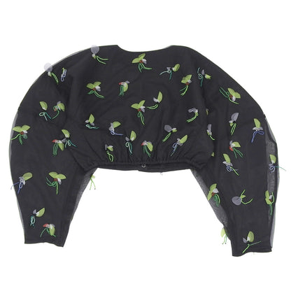 GANNI ガニー 新品同様 ボタニカルモチーフ クロップド シアージャケット レディース ブラック 32 F7572 ジャケット 32