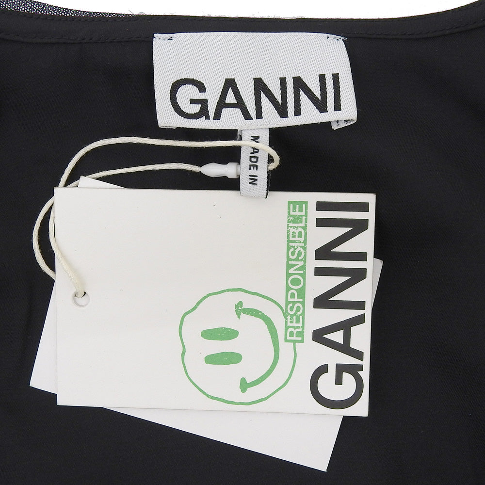 GANNI ガニー 新品同様 ボタニカルモチーフ クロップド シアージャケット レディース ブラック 32 F7572 ジャケット 32