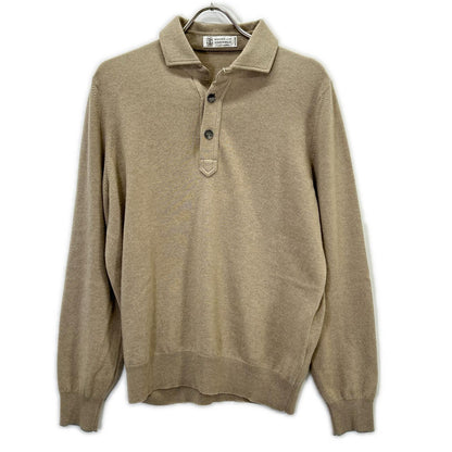 BRUNELLO CUCINELLI Brown Cashmere Henley Neck Polo Knit Sweater Top