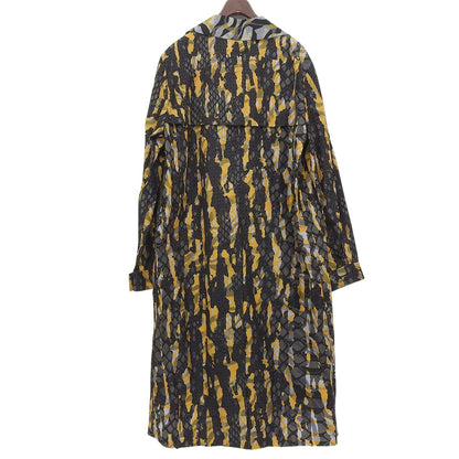 Class Roberto Cavalli クラスロベルトカヴァリ 新品同様 総柄 ナイロン ベルト付き ロングコート メンズ ブラック イエロー グレー 48 コート 48