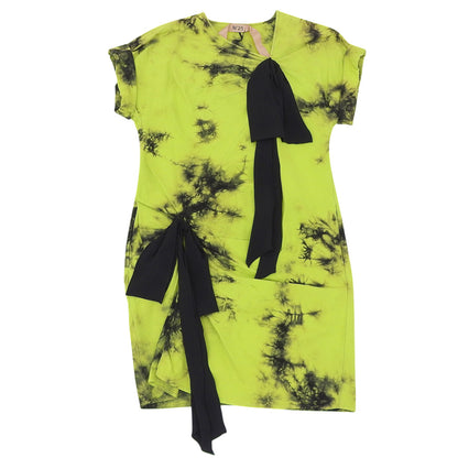 N゜21 ヌメロ ヴェントゥーノ 新品同様 リボン タイダイ柄 コットン ワンピース レディース グリーン 42 19SS ワンピース 42