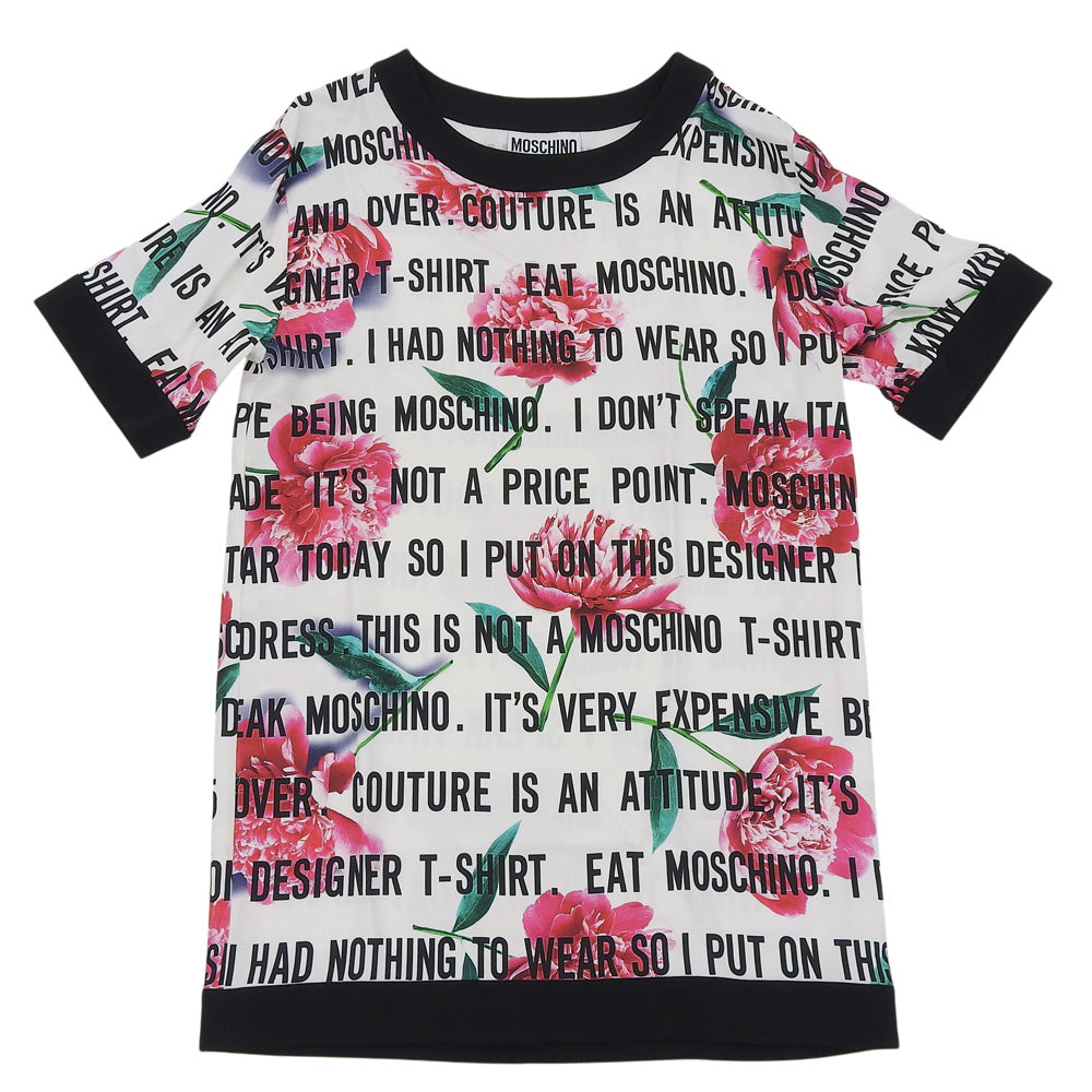 MOSCHINO モスキーノ 美品 フローラル ドレス Tシャツ トップス レディース ホワイト×ブラック 42 トップス