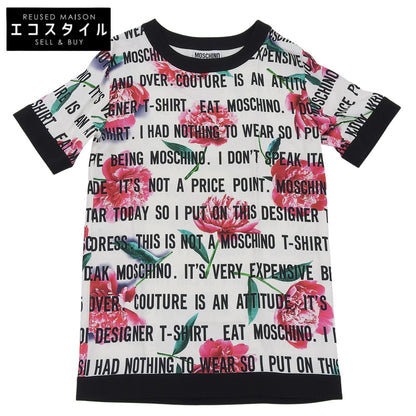 MOSCHINO モスキーノ 美品 フローラル ドレス Tシャツ トップス レディース ホワイト×ブラック 42 トップス 42