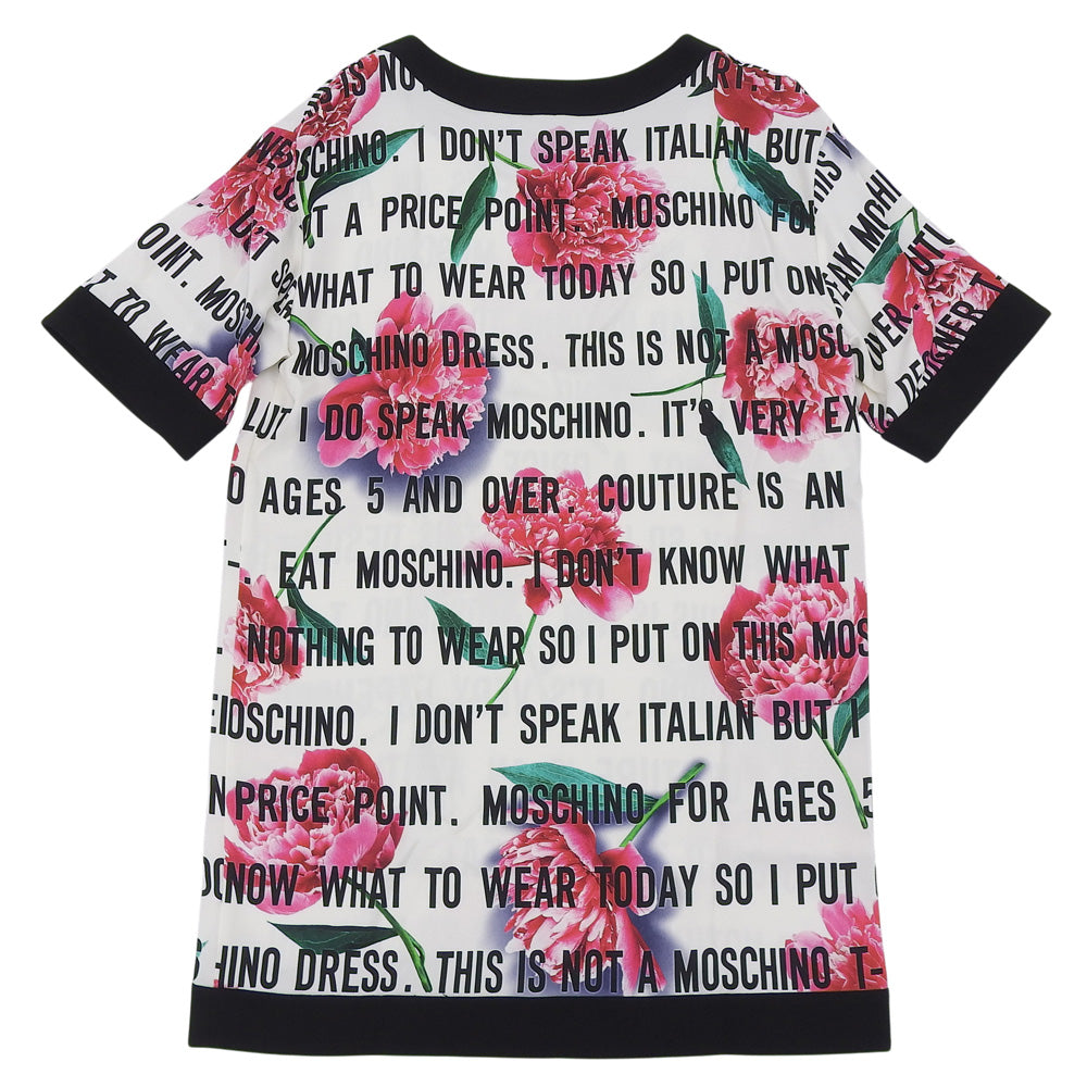 MOSCHINO モスキーノ 美品 フローラル ドレス Tシャツ トップス レディース ホワイト×ブラック 42 トップス 42