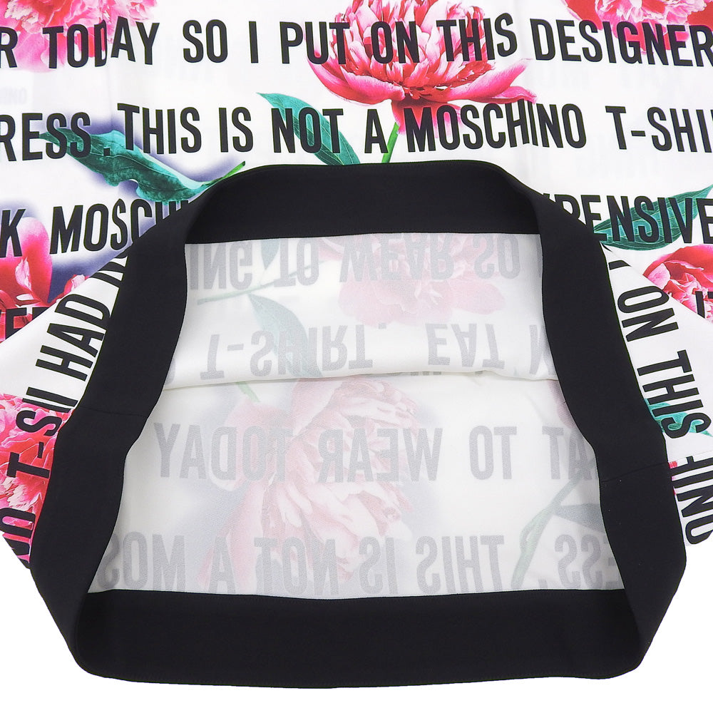 MOSCHINO モスキーノ 美品 フローラル ドレス Tシャツ トップス レディース ホワイト×ブラック 42 トップス 42