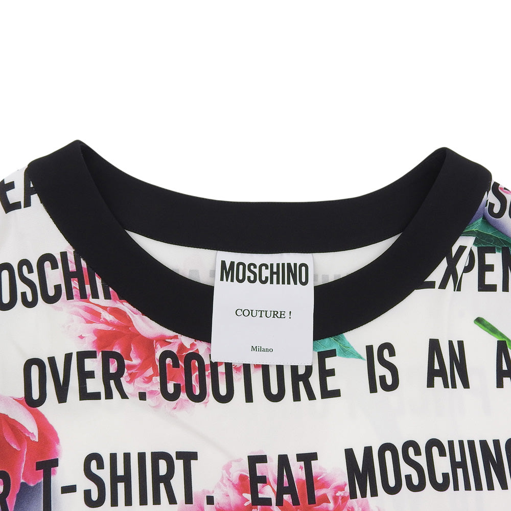 MOSCHINO モスキーノ 美品 フローラル ドレス Tシャツ トップス レディース ホワイト×ブラック 42 トップス 42