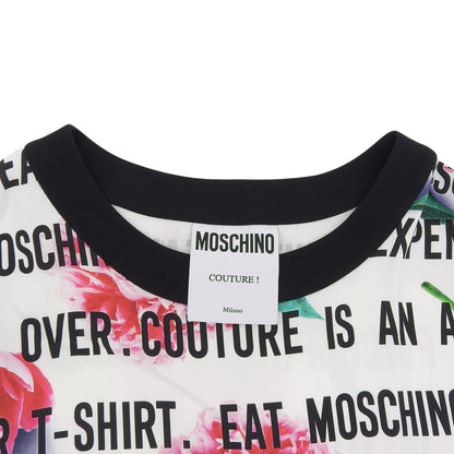 MOSCHINO モスキーノ 美品 フローラル ドレス Tシャツ トップス レディース ホワイト×ブラック 42 トップス 42