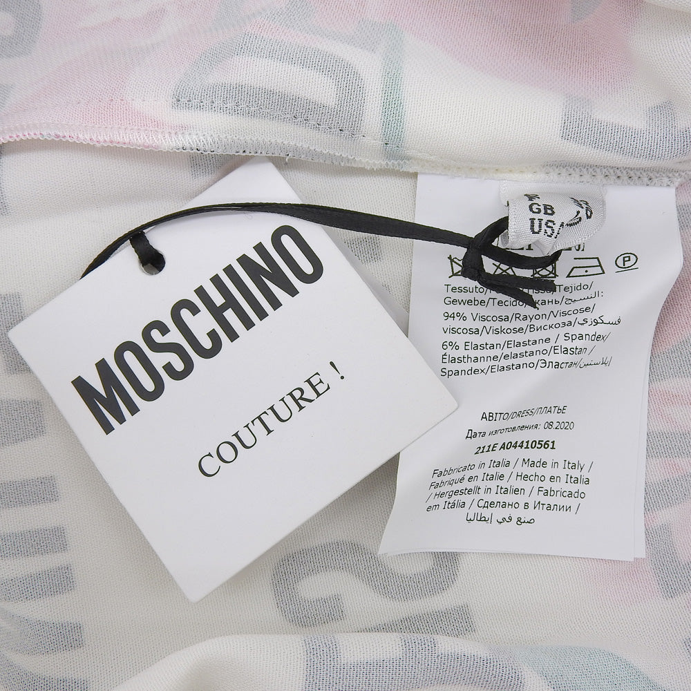 MOSCHINO モスキーノ 美品 フローラル ドレス Tシャツ トップス レディース ホワイト×ブラック 42 トップス 42