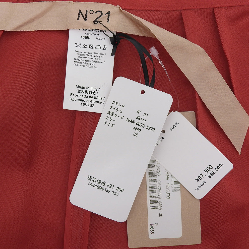 N゜21 ヌメロ ヴェントゥーノ 新品同様 サイドジップ スリット スカート レディース レッド 36 スカート 36