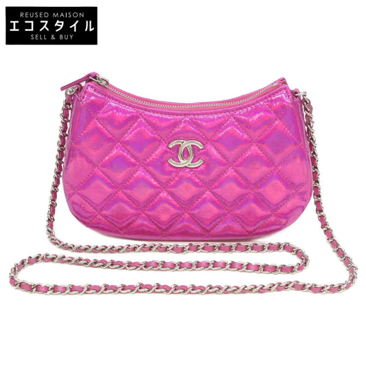 CHANEL AP3691 24C Pink Iridescent Mirror Goatskin Silver Hardware Mini Hobo Chain Shoulder Clutch Shoulder Bag