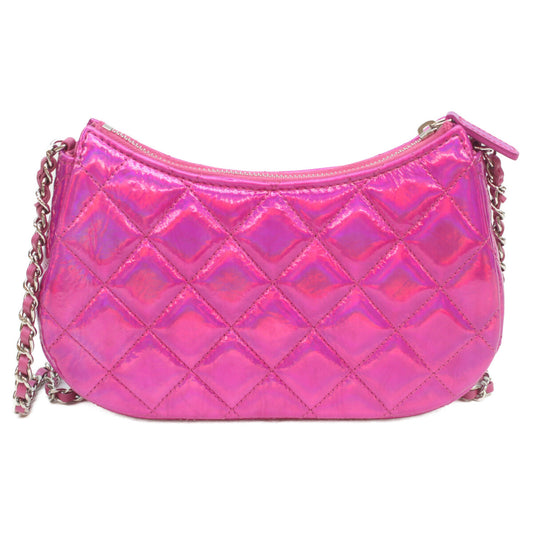 CHANEL AP3691 24C Pink Iridescent Mirror Goatskin Silver Hardware Mini Hobo Chain Shoulder Clutch Shoulder Bag