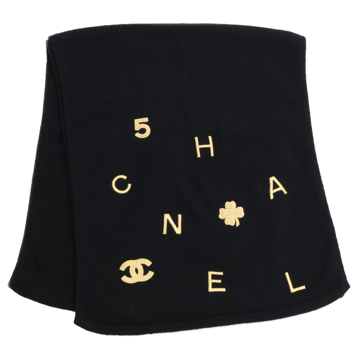 CHANEL シャネル 【美品】クローバー ココマーク刺繍 カシミヤ マフラー