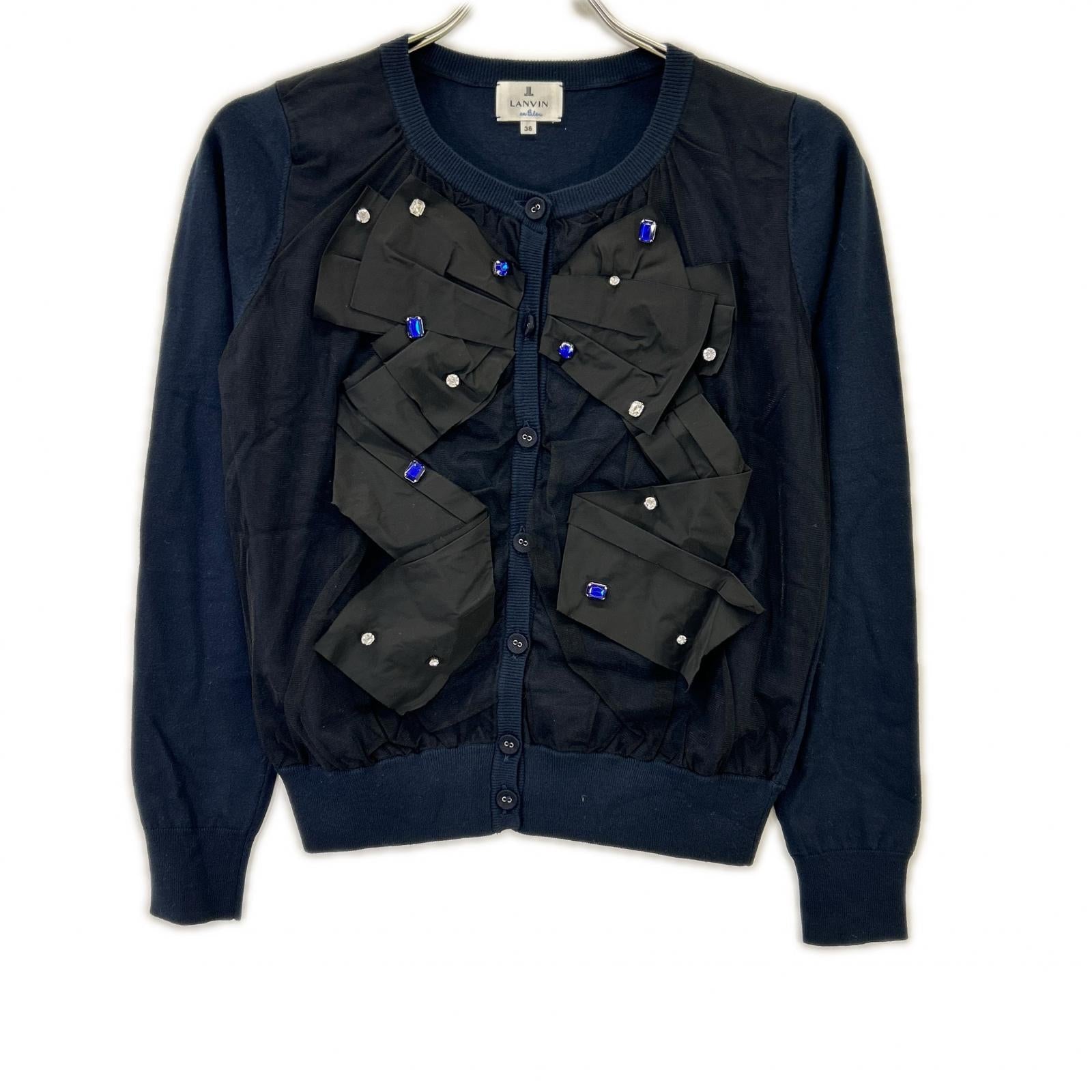 LANVIN ランバン ネイビー 3886802 フリル ビジュー付き カーディガン トップス