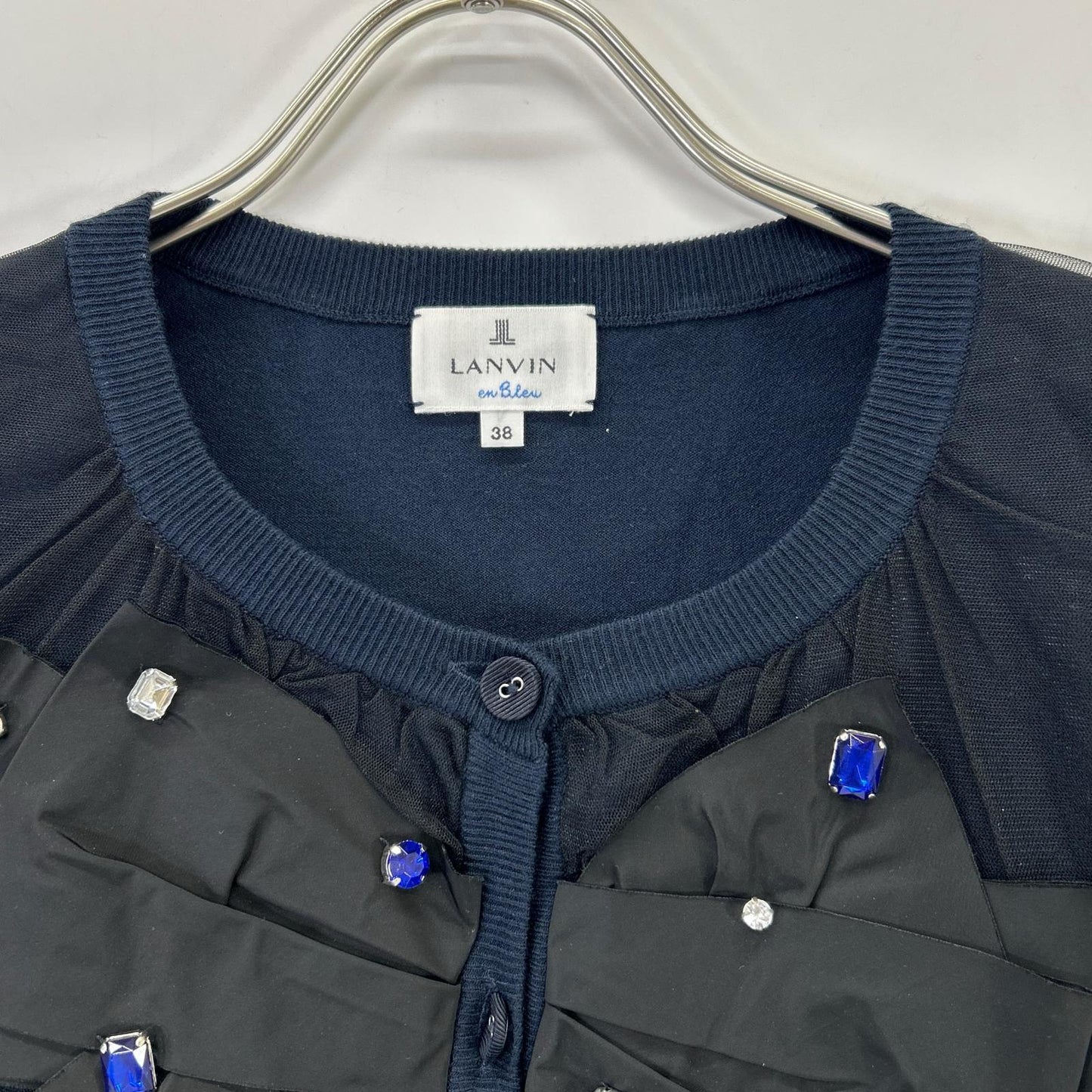 LANVIN ランバン ネイビー 3886802 フリル ビジュー付き カーディガン トップス
