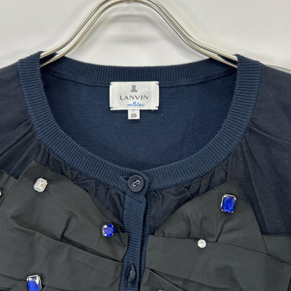 LANVIN ランバン ネイビー 3886802 フリル ビジュー付き カーディガン トップス