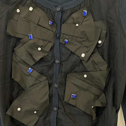 LANVIN ランバン ネイビー 3886802 フリル ビジュー付き カーディガン トップス