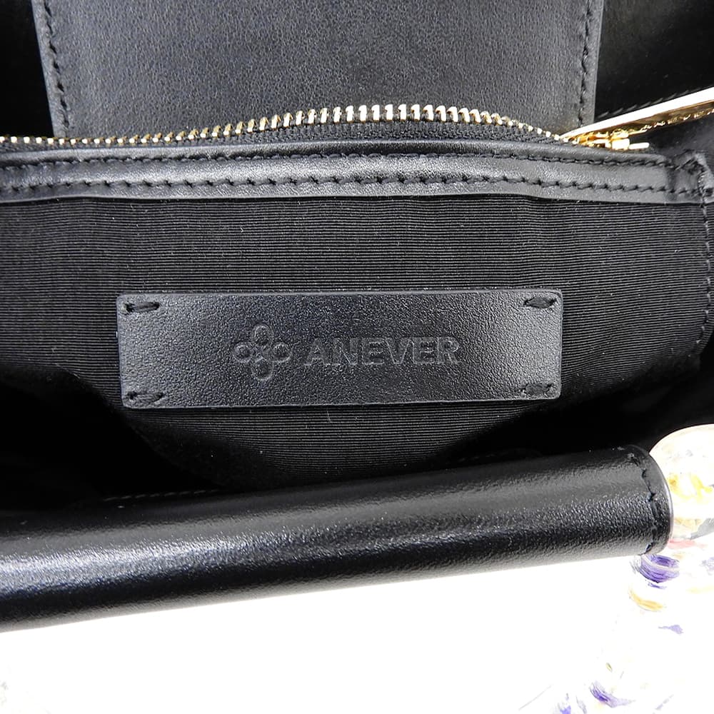 ANEVER アンエバー 新品同様 LUPINUS レザー 2WAY バケットバッグ ハンドバッグ レディース ブラック B0AZIM0103 ハンドバッグ