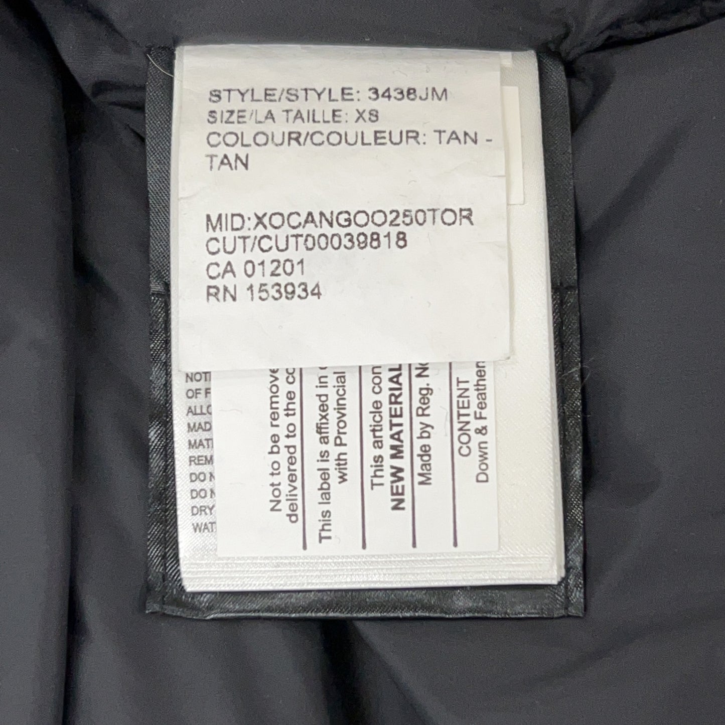 CANADA GOOSE Jasper Parka Down Jacket 3438JM with Domestic Sazaby League Tag XS/TP