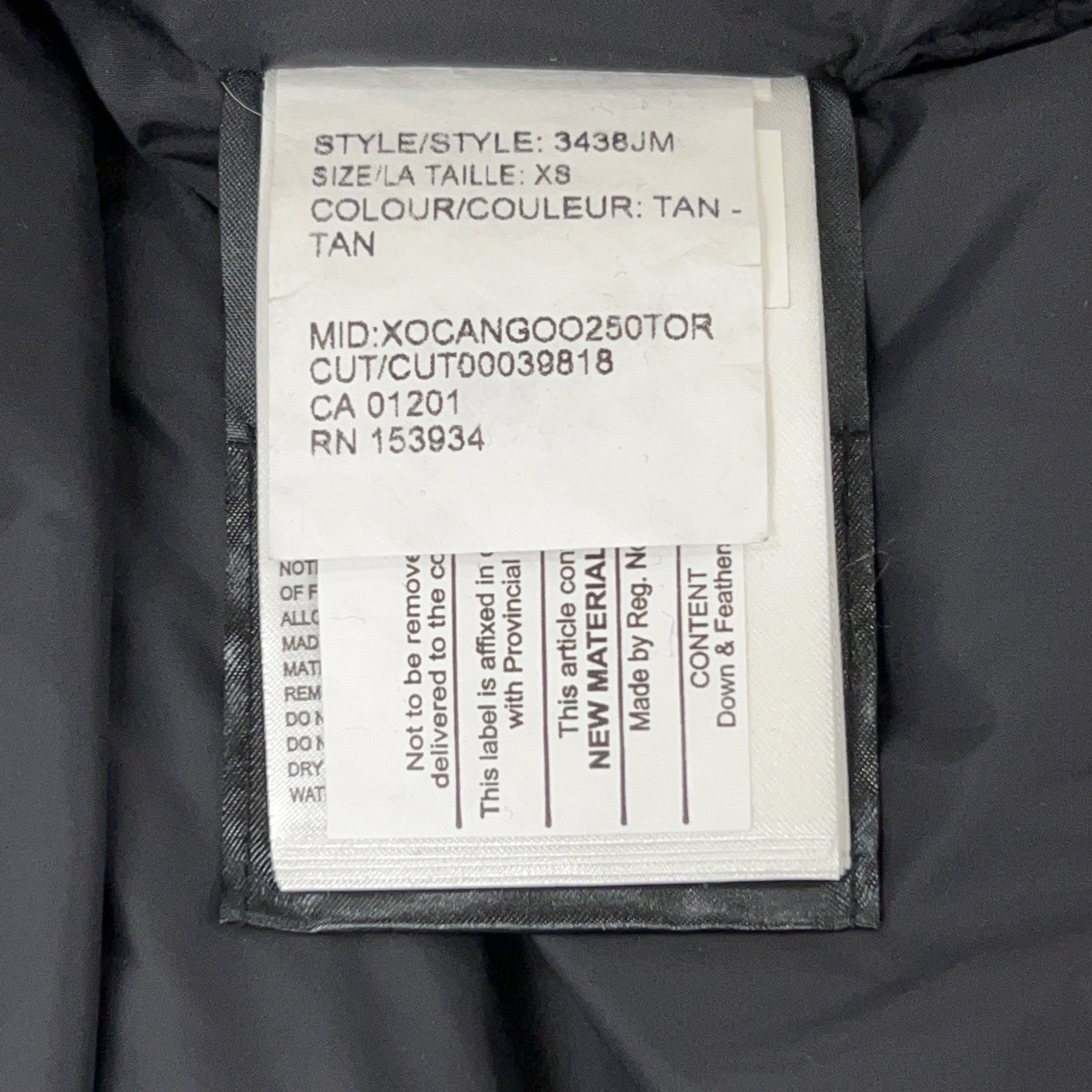 CANADA GOOSE Jasper Parka Down Jacket 3438JM with Domestic Sazaby League Tag XS/TP