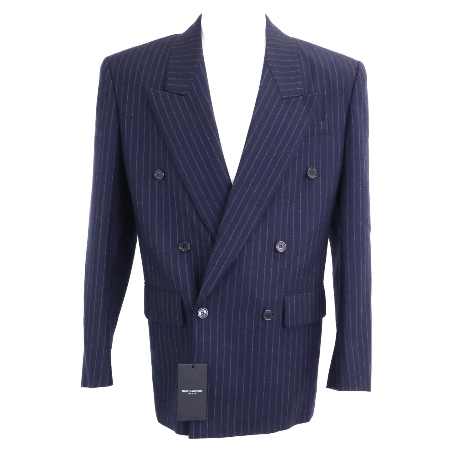SAINT LAURENT PARIS サンローランパリ 【新品同様/国内正規】786846 ストライプ ショルダーパット入り ピークドラペル ダブルジャケット ジャケット
