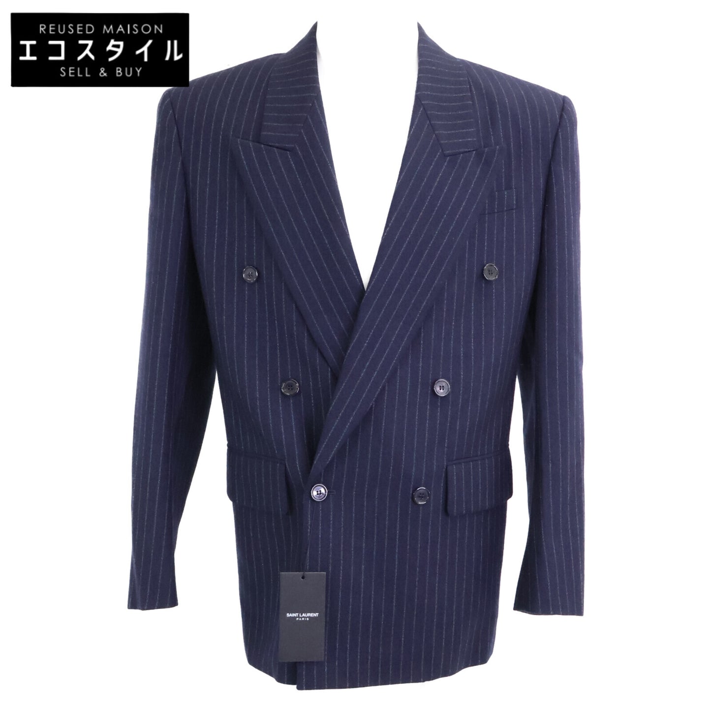 SAINT LAURENT PARIS サンローランパリ 【新品同様/国内正規】786846 ストライプ ショルダーパット入り ピークドラペル ダブルジャケット ジャケット