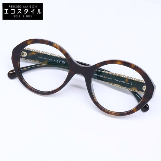 CHANEL シャネル 【美品】3459-A c.714 ココマーク チェーンデザイン ラウンドシェイプ メガネフレーム 眼鏡