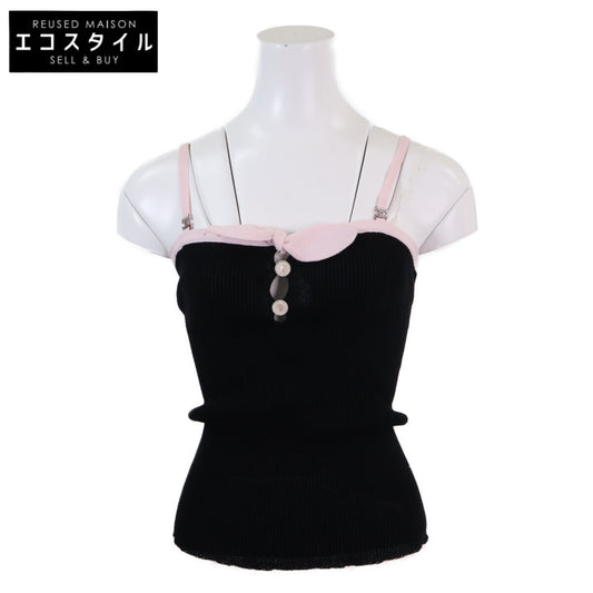 CHANEL Excellent Condition Domestic Regular 22SS P72250K10403 Rhinestone Coco Mark & Lion Button Bow Cotton Rib Knit Sleeveless Camisole Top