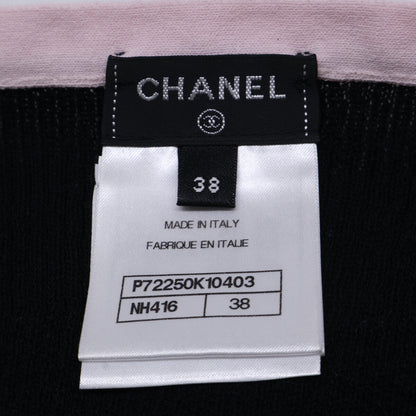 CHANEL シャネル 美品 国内正規 22SS P72250K10403 ラインストーンココマーク＆獅子ボタン ボウ コットンリブニットノースリーブキャミソール トップス